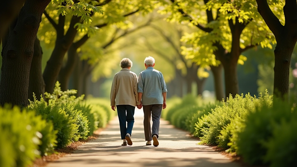 Seniors enjoying accessible walking paths through botanical gardens